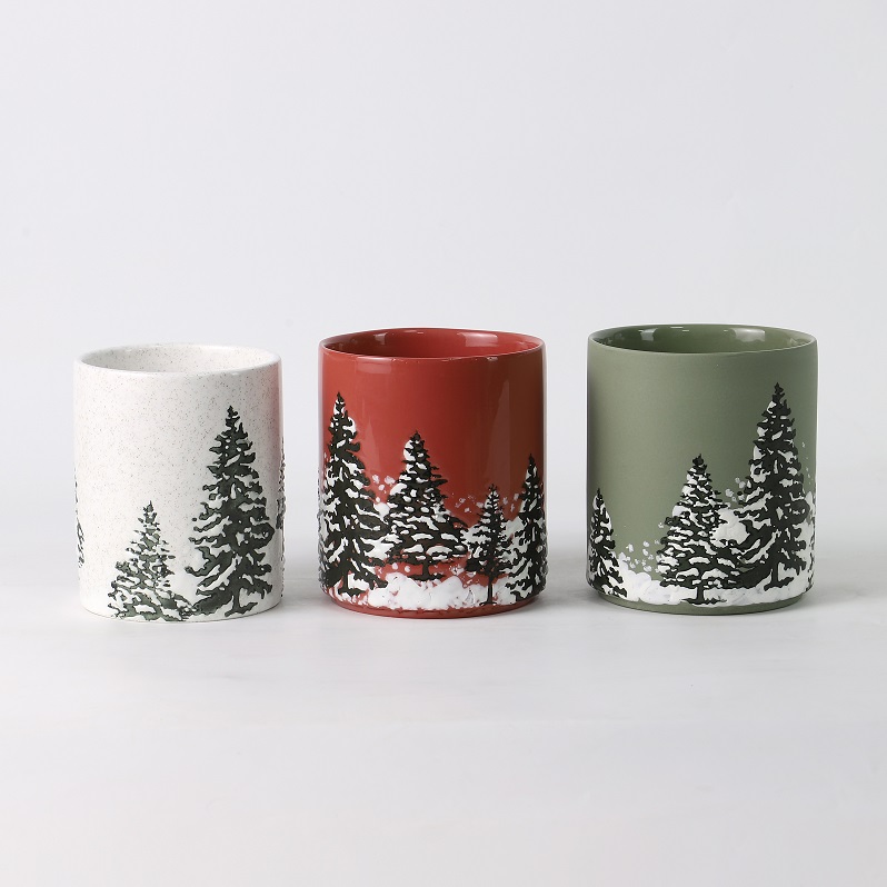 Hand-Painted Candle Holder Christmas Pines